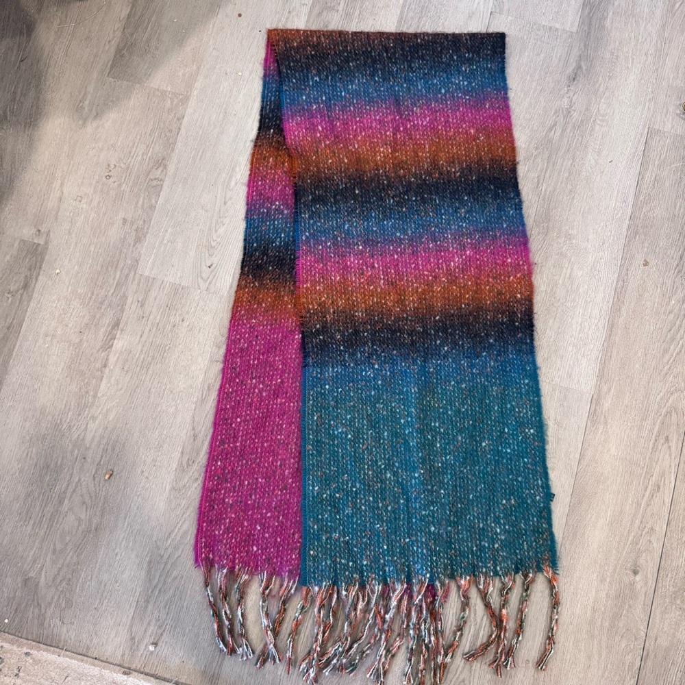 Women's Multicolor Scarf with Fringe Boho Bohemian Cozy 100% Acrylic One Size